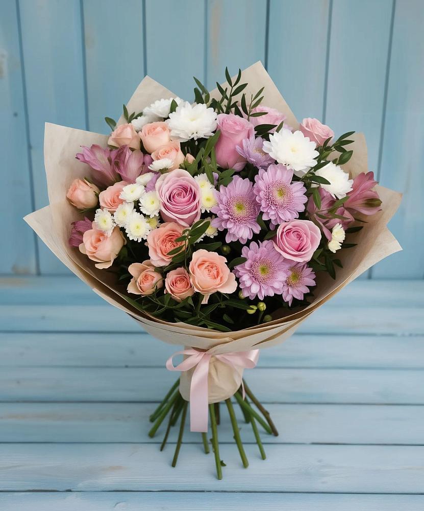 Букет цветов из: Хризантемы, Розы и Альстромерии в Свободе