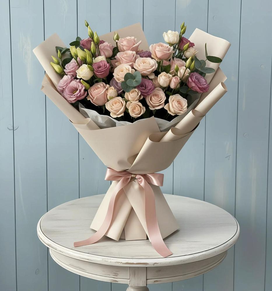 Букет цветов из: Розы и Лизиантусы в Свободе