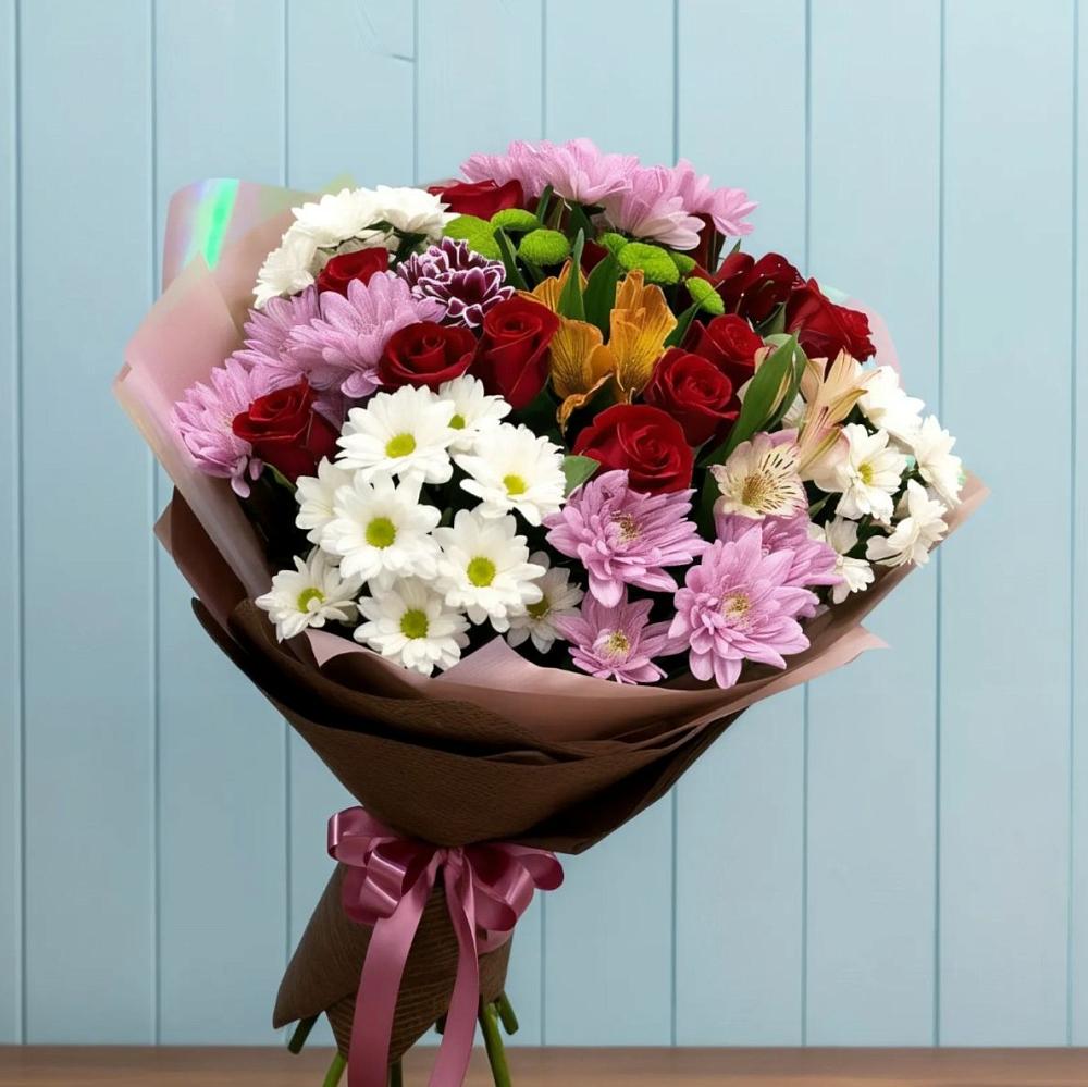 Букет цветов из: Розы, Хризантемы и Альстромерии в Свободе